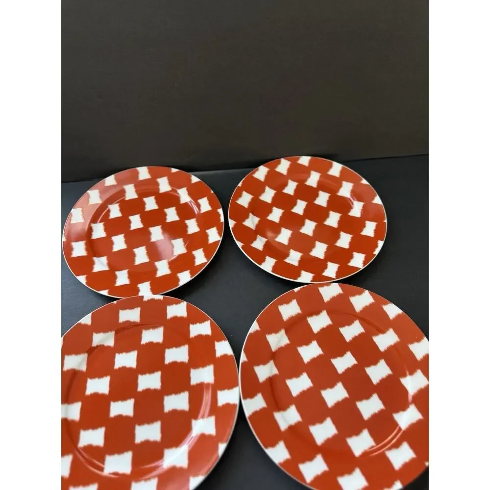 Portobello By Inspire Checkered Plate Fine Bone China Orange White Set(4) Modern